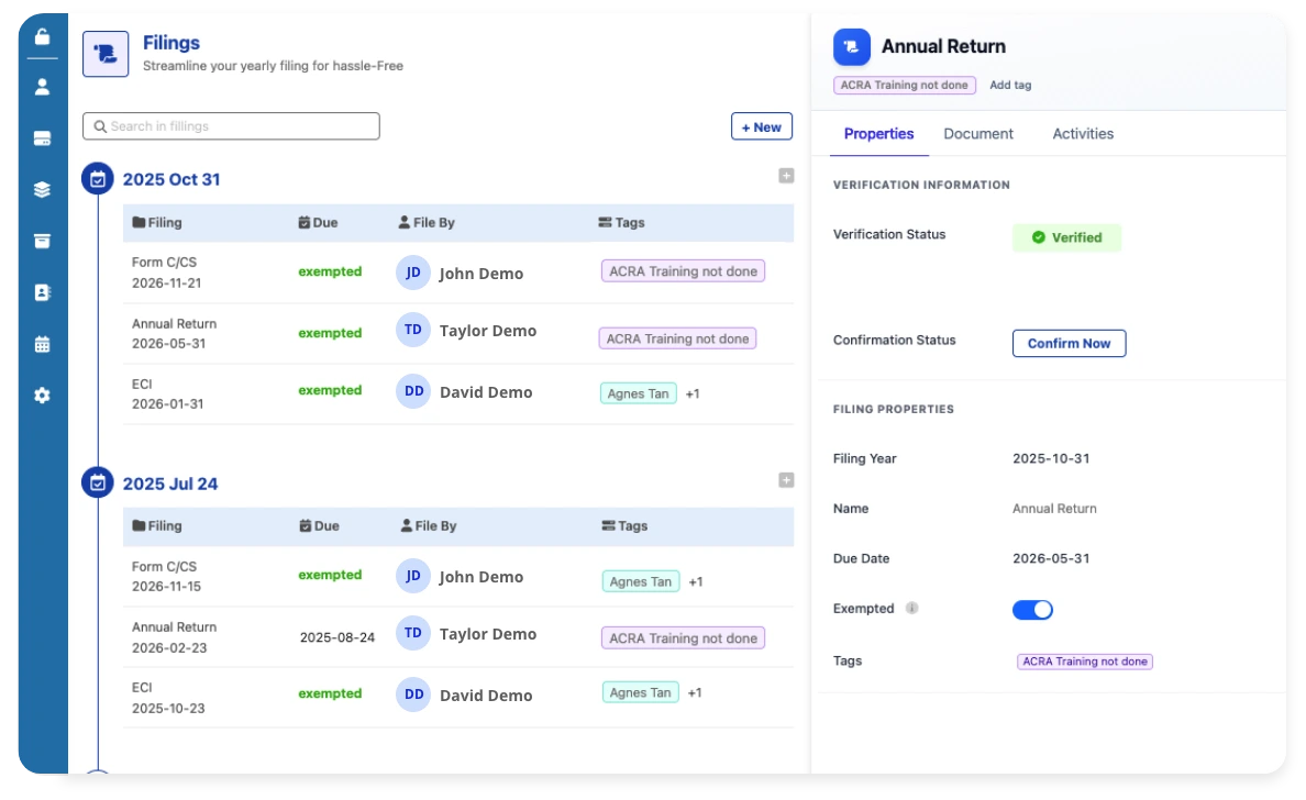 Auto-populated Filing Year Schedule